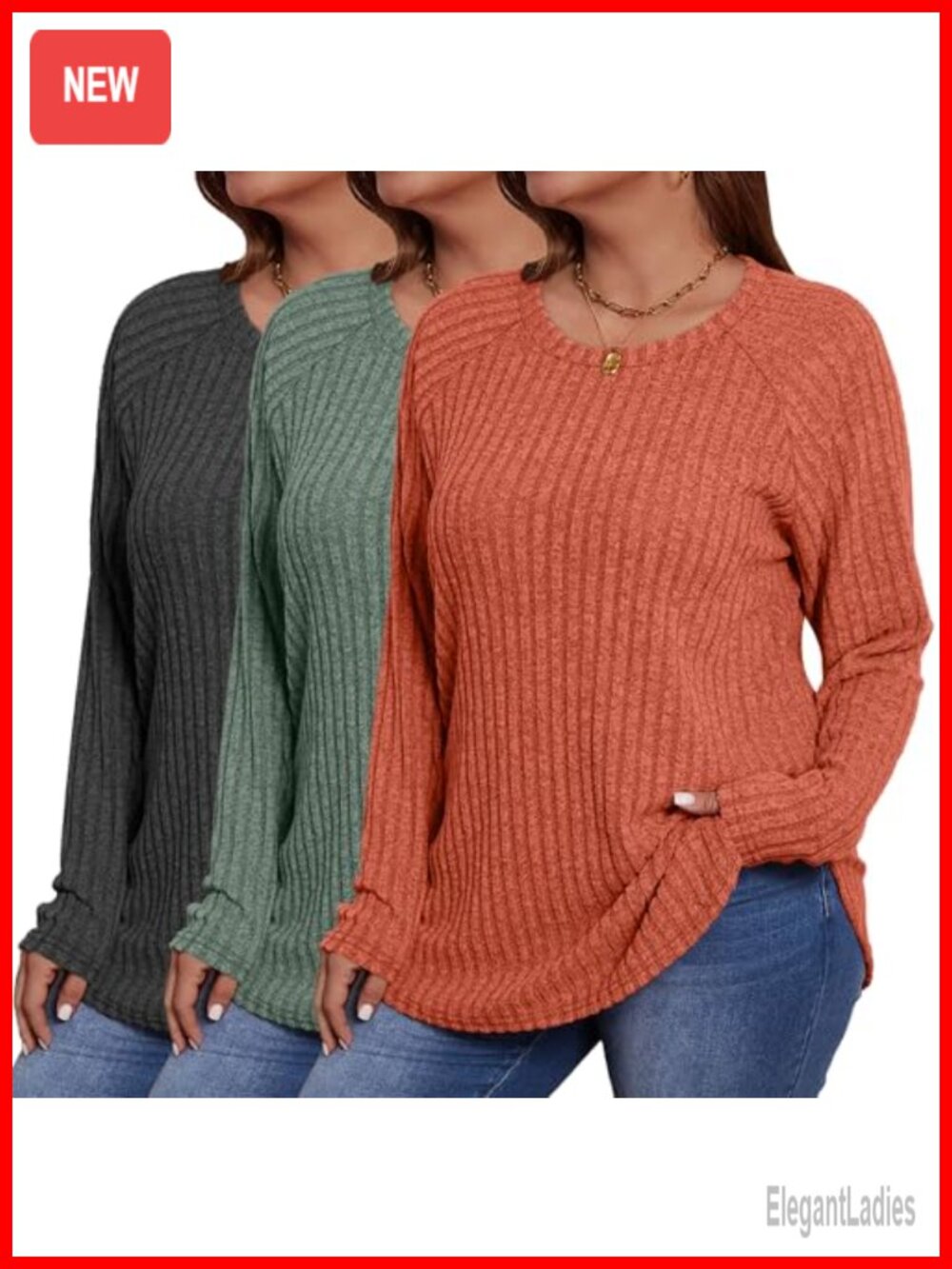 Plus Size Tunic Sweaters 3 Pack Long Sleeve Thermal Tops Curved Hem